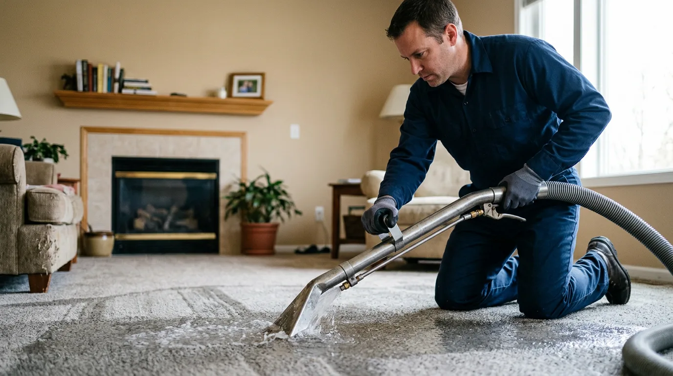 Water damage restoration technician working near Edwardsville, KS